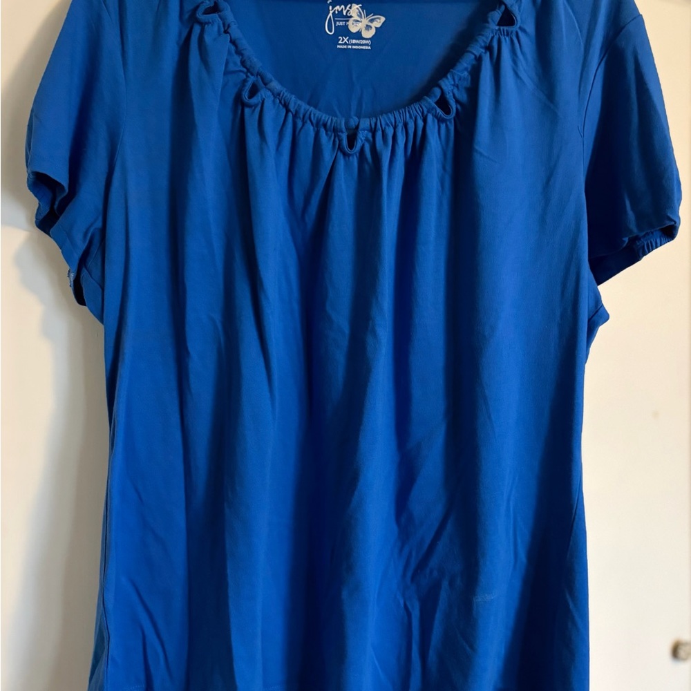 Just My Size Women’s Blue Short Sleeve Scoop Neck Top